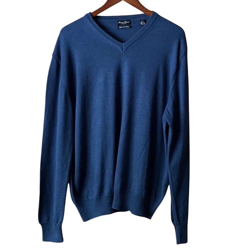 Linea Rosso Signature Designer Mens Blue V Neck Sweater XL Wool Blend Italy - Picture 2 of 9